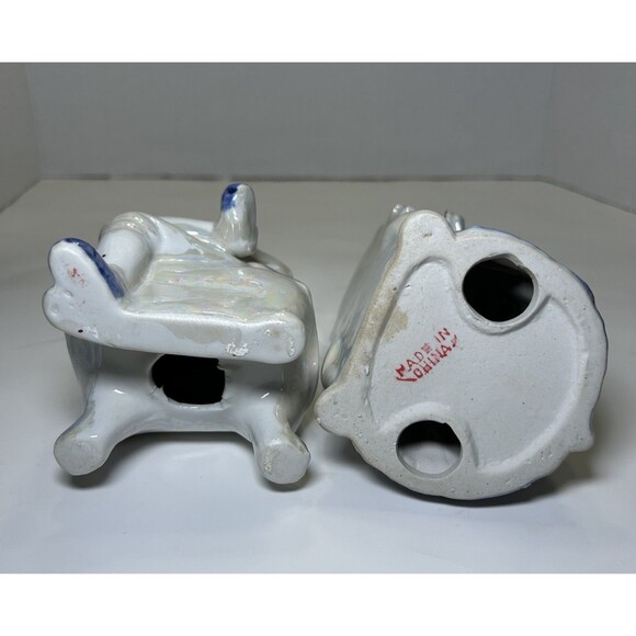 Vintage Victorian/Colonial Iridescent Porcelain Couple Having Tea (3 Pc Set) - Picture 13 of 14